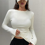 Elegant Ribbed Wool-Lined Women's Top - Cozy & Chic