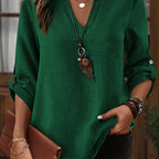 Elegant Plus Size Light Gray Denim-Look Blouse