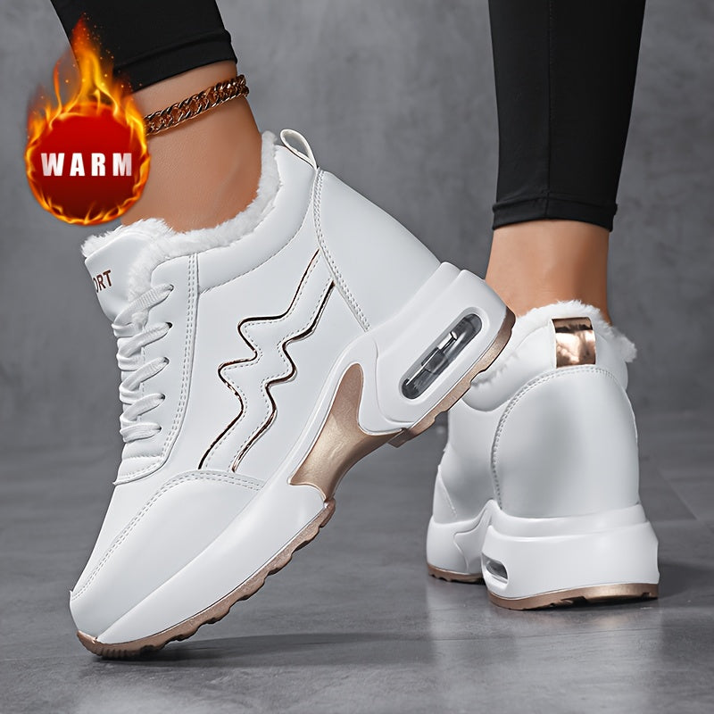 Botins de Inverno Femininos com Lã - Botas de Plataforma de Salto Médio Quentes, Parte Superior e Sola em PU, ///Azul Marinho /// - Design Slip-On/Lace-Up para Conforto em Clima Frio, Botas com Atacadores, Palmilha Acolchoada - Sapatos Casuais para Exterior e Uso Diário