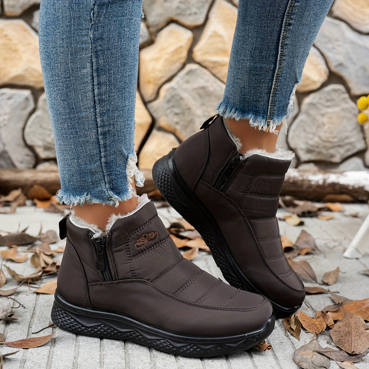 1 par de Botas Femininas para Inverno, Estilo Versátil com Forro Peludo, Design Leve e Bico Redondo, Fácil Calçar em Cano Curto, Ideal para Uso Externo, Confortável Durabilidade Quente - Tênis Elevação Ankle Boots & Snow Boots