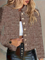 Blazer Feminino de Manga Longa | Jaqueta Top para Mulheres | Design com Botões Dourados | Estilo Cropped | Forrado | Tecido Misturado - Lavável na Máquina - Primavera | Outono | Inverno | Essencial para Todas as Estações | Peça Versátil | Escritório | Viagem - Traje Elegante para Professora