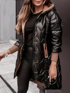 Jaqueta Feminina de Inverno com Capuz e Zíper - Casaco Acolchoado Adequado para o Clima, Elegante, Comprimento Médio a Comprimento Total, Lavável na Máquina (Sem Elasticidade)