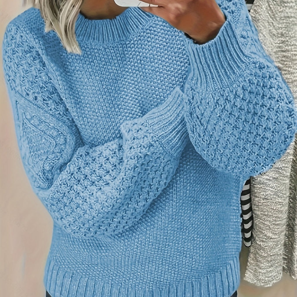 Chic Oversized Knit Sweater for Women - Soft Pink Lantern Sleeves
