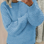 Chic Oversized Knit Sweater for Women - Soft Pink Lantern Sleeves
