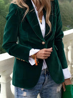 Jaqueta Feminina Elegante de Manga Longa com Botões Únicos - Casaco Sobretudo de Gola Tailored em Linha H, Lavagem à Mão, Uso Profissional e Formal para Todas as Estações, Clássico para Trajes de Negócios (Sem Cinto)