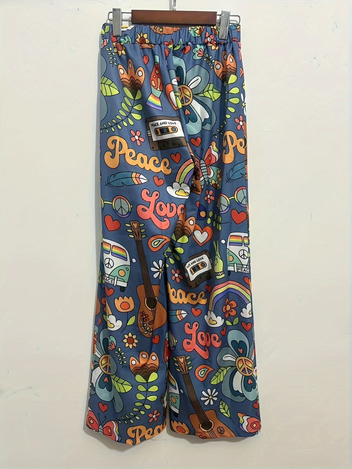 Calças largas estampadas, calças soltas casuais para primavera e verão, roupa de mulher