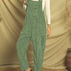 Velvet Solid Jumpsuit with Patch Pockets for Women