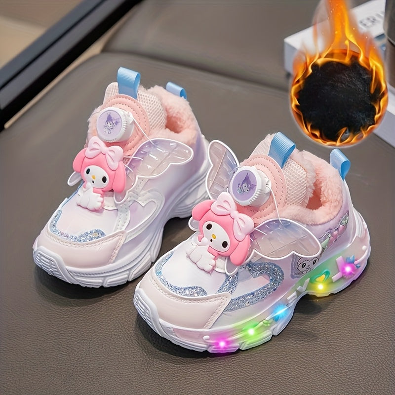 Tênis Brilhantes com Asas Iluminadas para Meninas - Fivelas Giratórias e Solas Luminosas - Sapatos de Inverno Baixos e Quentes Rosa/Branco, PU, para Corrida ao Ar Livre, Presentes de Natal ('Botas Mágicas para Caminhar')