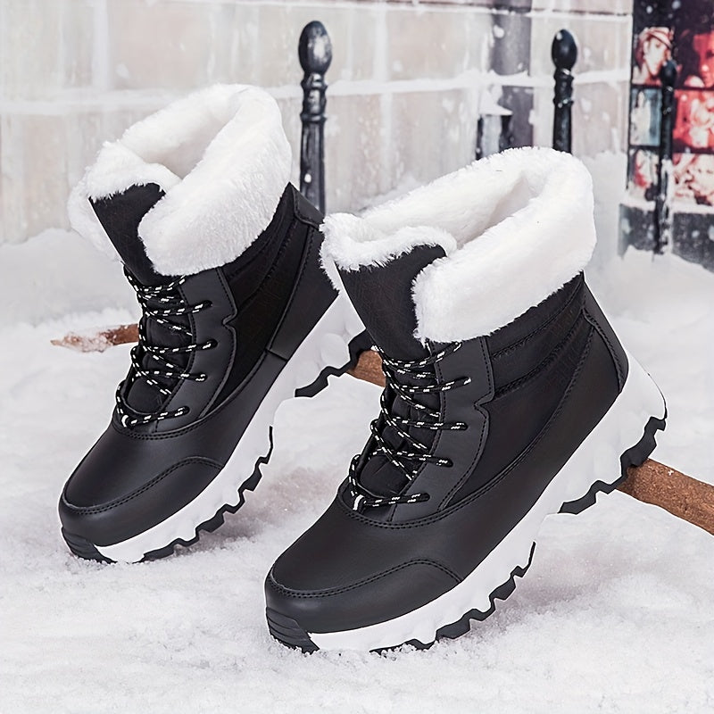 Botas de neve grossa para inverno, sapatos masculinos e femininos quentes em veludo, antiderrapantes, tamanho grande, cano alto para uso externo