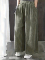 Calças de Bombazine de Perna Larga para Mulher - Calças Casuais de Cintura Elástica com Bolsos, Calças Compridas de Corte Solto para Looks Diários e Formais - Calças Confortáveis para Mulher em Todas as Estações