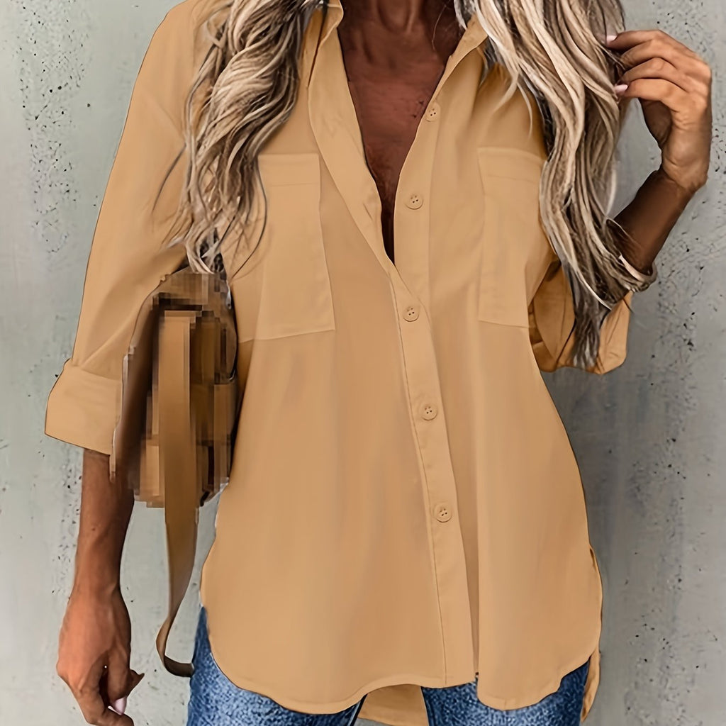 Effortless Elegance: Women's Relaxed Fit Button-Up Shirt