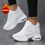 Botins de Inverno Femininos com Lã - Botas de Plataforma de Salto Médio Quentes, Parte Superior e Sola em PU, ///Azul Marinho /// - Design Slip-On/Lace-Up para Conforto em Clima Frio, Botas com Atacadores, Palmilha Acolchoada - Sapatos Casuais para Exterior e Uso Diário