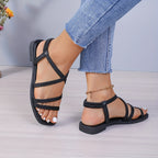 Tira Romana Branca - Tira de Tornozelo Ajustável e Fechamento com Cadarço, Parte Superior em PU e Sola de Borracha Antiderrapante - Mules Rasos para Todas as Estações, Casual, Escritório, Praia - Sapatos Brancos Versáteis (Lavagem à Mão)