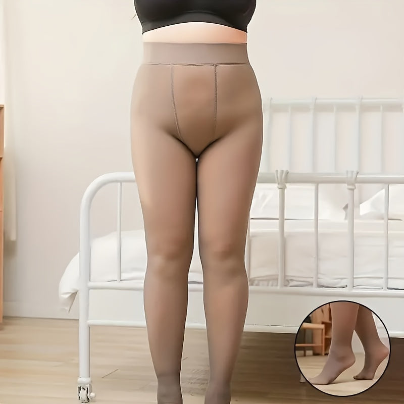 1 Par de Collants Transparentes Acolchoados em Lã Grossa Plus Size para Mulher - Collants de Cintura Subida de Comprimento Total com Cobertura Total, Cor Sólida (/Azul Marinho//) para Calor no Inverno, Roupa de Perna Confortável e Versátil, Cobertura Total e Cobertura Total