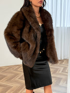 Tamanho Grande - Casaco de Inverno para Mulheres de Tamanho Grande - Elegante Jaqueta de Gola Redonda Forrada com Pele Falsa, Cor Sólida, Quente e Exterior para Outono e Inverno, Estilo e Conforto para Vestuário Casual a Formal