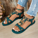 Sandálias Elegantes de Mulher com Borboleta de Strass - Preto Aberto com Fivela Floral Dourada, Tira Elástica Segura para Conforto de Verão, Sandálias Femininas