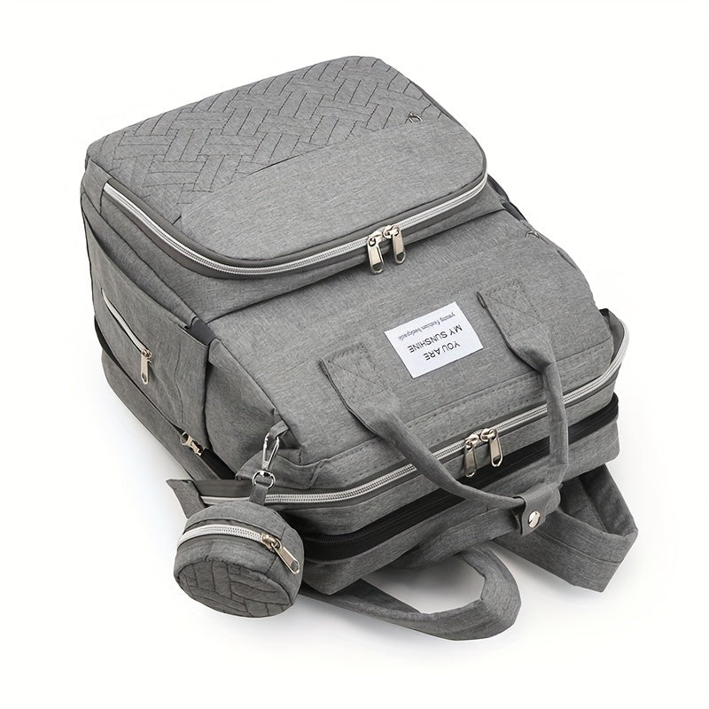 Mala de fraldas leve de grande capacidade para mulheres - Alças de ombro ajustáveis, vários compartimentos, fecho de correr e forro de poliéster para viagens, praia, férias - Cinza, Mala de fraldas, Transportador de acessórios de praia, Acessório de estilo para pais, Fecho de correr durável