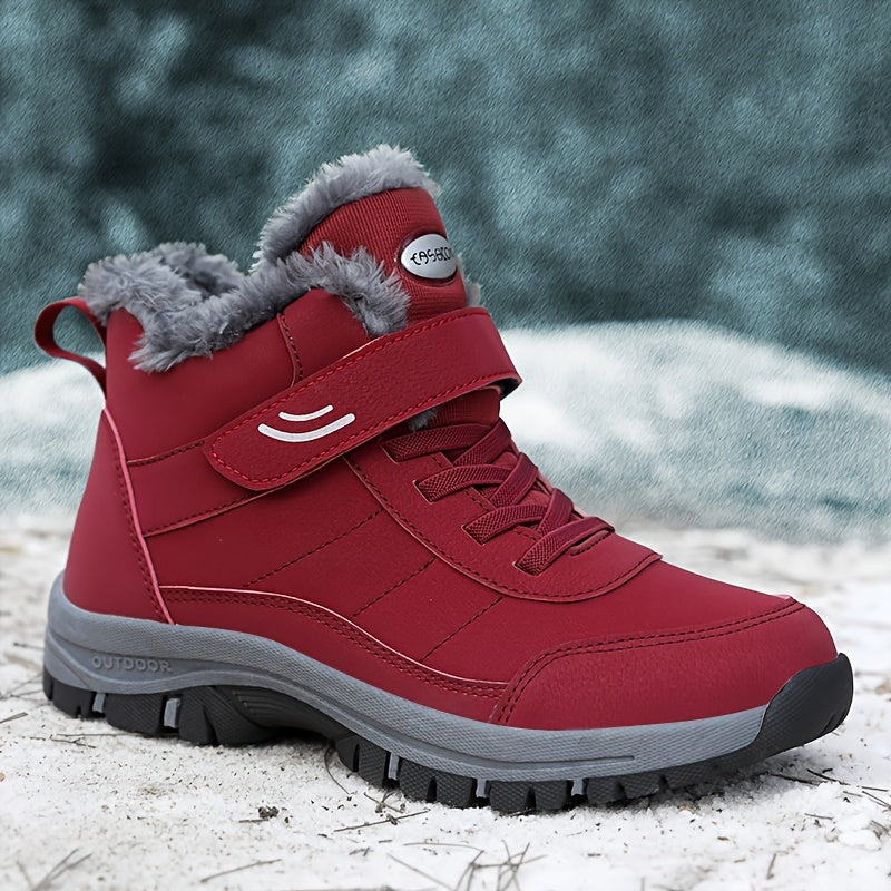 Botas de Neve Femininas, Estilo Casal Outono/Inverno Unissex Esportes ao Ar Livre Sapatos Cano Alto para Caminhada com Forro Fleece Quente e Solado Macio Antiderrapar Durável Tamanho Grande Pai Mãe Idosa Curta Confortavelmente no Dia a dia em Temperaturais Abissíssim