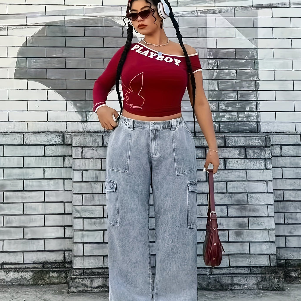 Light Blue High-Stretch Cargo Pants for Women