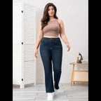 25AW Calças Flare Elegantes de Cintura Alta e Ajuste Slim, Elásticas, Denim Lavado Azul, Para Todas as Estações, Moda Versátil | Calças Flare | Ajuste Slim Confortável, Zíper, Calças Longas Casuais para Primavera/Outono, Roupas de Primavera/Outono | Denim Lavado Vintage | Jeans Plus Size