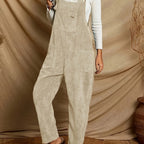 Velvet Solid Jumpsuit with Patch Pockets for Women