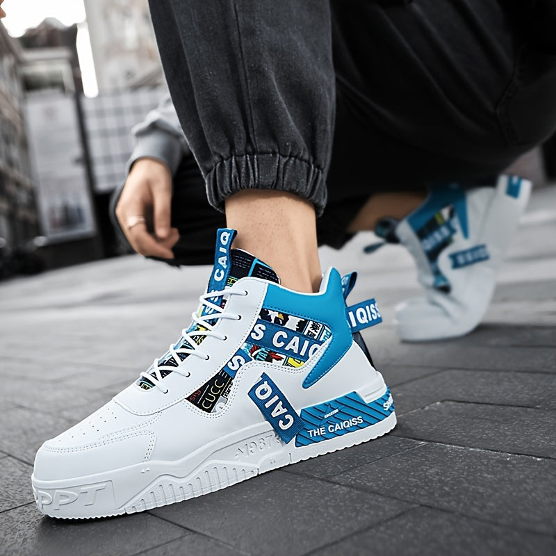 Sapatos de skate de cano alto na moda com graffiti, sapatos casuais confortáveis para homens para caminhadas ao ar livre, jogging e viagens