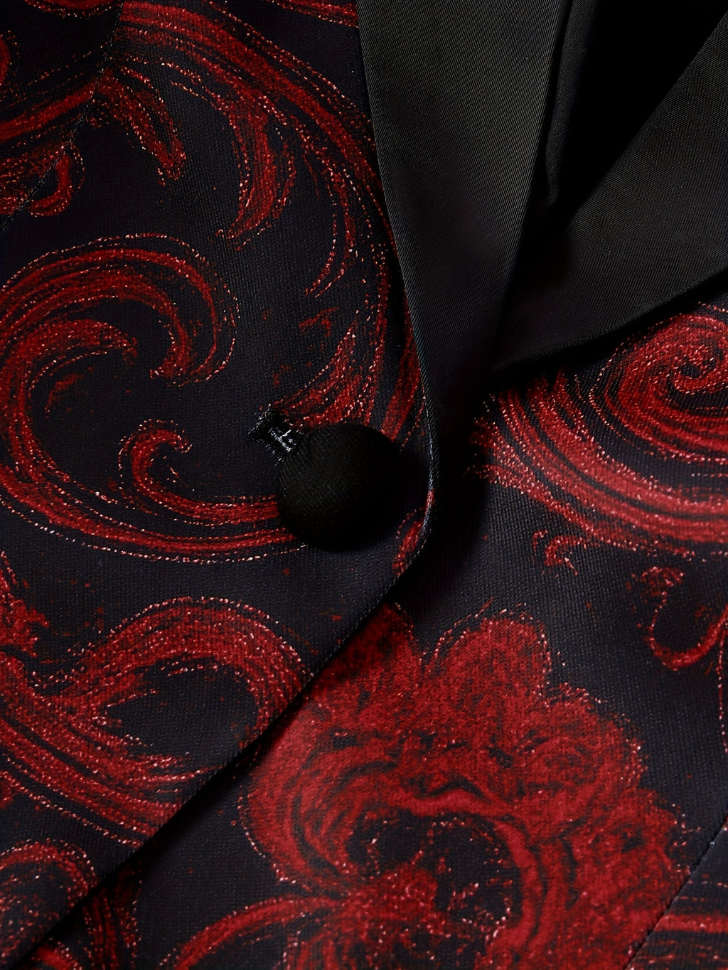 Blazer de Seda com Estampa Paisley Vermelha e Preta Elegante para Mulheres - Manga Comprida, Fechamento Simples com Lapela Entalhada, Jaqueta Versátil para Todas as Estações, Vestuário Formal, Estilo Sophisticado, Tecido de Alta Qualidade