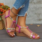 Sandálias Femininas Com Decoração De Strass, Tira Elástica, Sola Macia, Sapatos De Férias, Glitter, Antiderrapante, Sapatos De Cunha De Praia