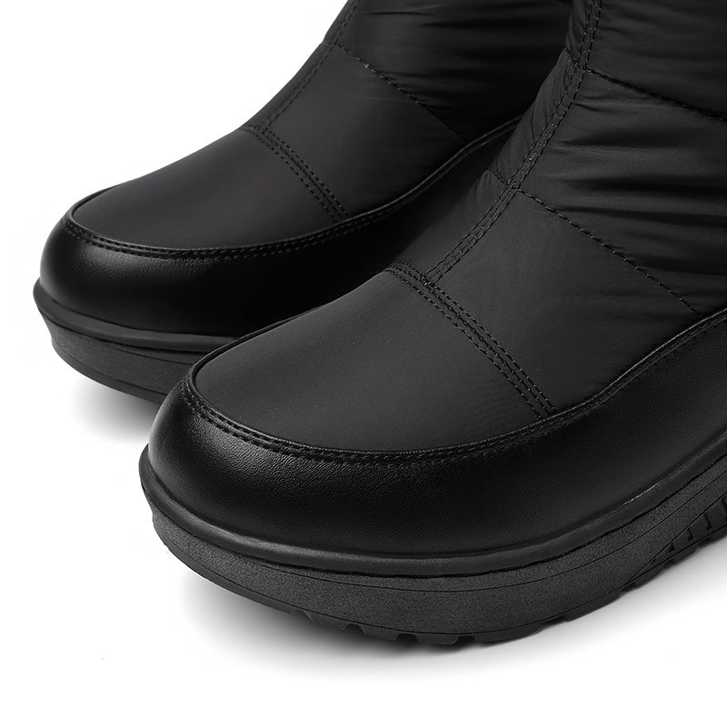 Botas de neve brancas para mulheres - Botas de inverno confortáveis até o meio da panturrilha com forro de pele sintética fofa, sola de borracha antiderrapante, salto plano e abertura lateral com fecho de correr para atividades ao ar livre, calçado de inverno | Botas de neve elegantes | Calçado durável