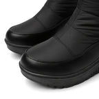 Botas de neve brancas para mulheres - Botas de inverno confortáveis até o meio da panturrilha com forro de pele sintética fofa, sola de borracha antiderrapante, salto plano e abertura lateral com fecho de correr para atividades ao ar livre, calçado de inverno | Botas de neve elegantes | Calçado durável