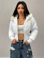 Casaco de Inverno Elegante para Mulher - Casaco de Manga Comprida com Fecho de Zíper Frontal, Tecido Sem Elasticidade, Roupa Exterior Chique para Eventos Diários e Formais - Casaco de Clima Frio de Fácil Cuidado para Mulheres