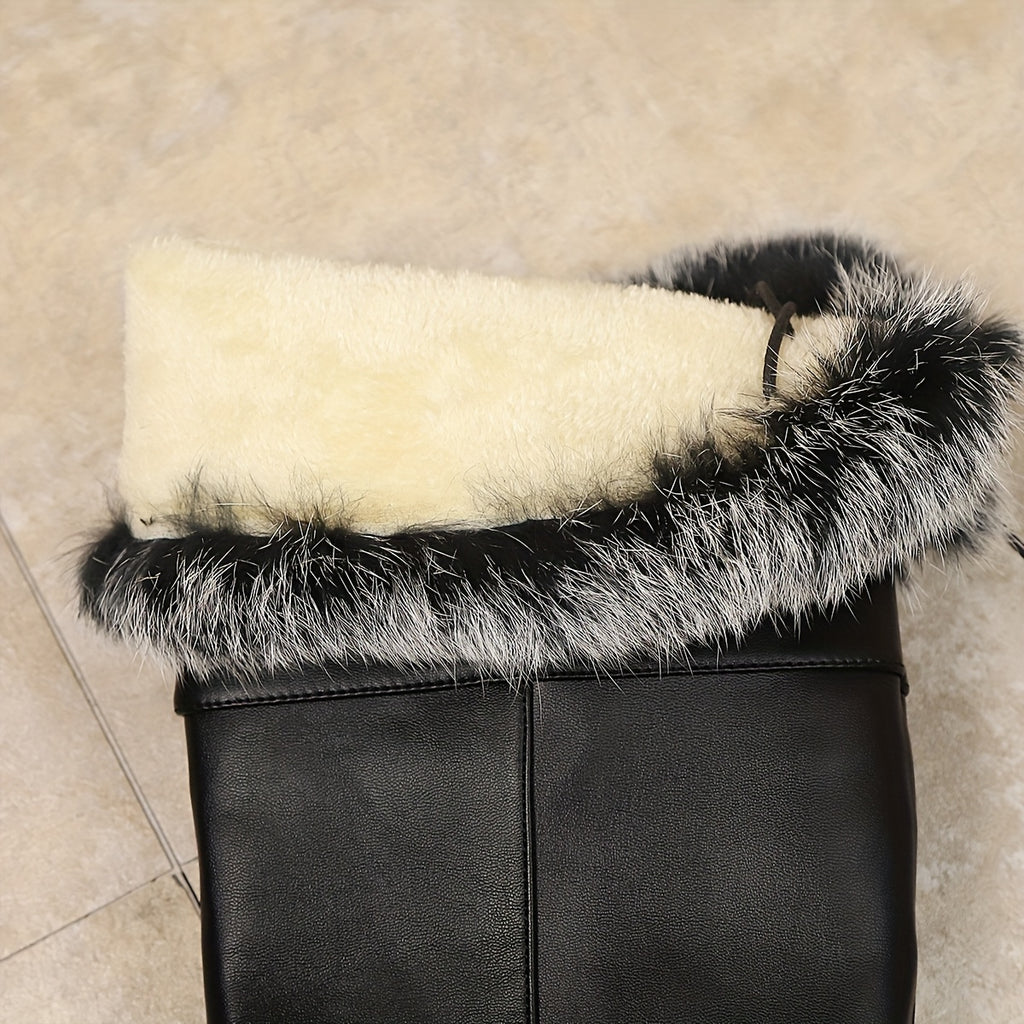 Botas de Inverno Femininas com Solado Grosso e Pelúcia - Botas Retrô de Cano Alto com Zíper, Ideais para Inverno, Looks Casuais e Clima Frio - Forro Quente e Solado de Borracha para Estabilidade (Botas)