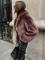 Jaqueta Curta de Inverno com Forro de Pelo Falso - Casaco Macio e Quente Ideal para Outono/Inverno, Lavável na Máquina, Casaco Curto Casual em Cor Sólida com Detalhes em Pelo Falso Bege Claro