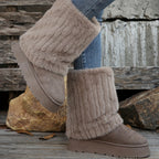 Botas de Inverno Femininas Plus Size com Gola e Borda Pelúcia - Solado Alto/Curso (Ajustável) para Neve, Cano Curto ou Longo em Bege Faux-Fur & Soleira Antiderrapante – Calçados Aconchegantes contra o Frio, Botas de Inverno para Mulheres, Roupas de Inverno para Mulheres, Botas, Botas de Neve para Mulheres, Roupas de Inverno para Mulheres, Botas para Mulheres de Inverno, Bota Feminina, Botas de Neve para Mulheres, Roupas de Inverno Femininas, Botas para Mulheres Tamanho Plus,