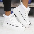 Botas Femininas de Inverno 2025, Cano Alto e Grosso com Forro de Fleece, Sapatos Esportivos Versáteis com Sola Grossa para Clima Frio