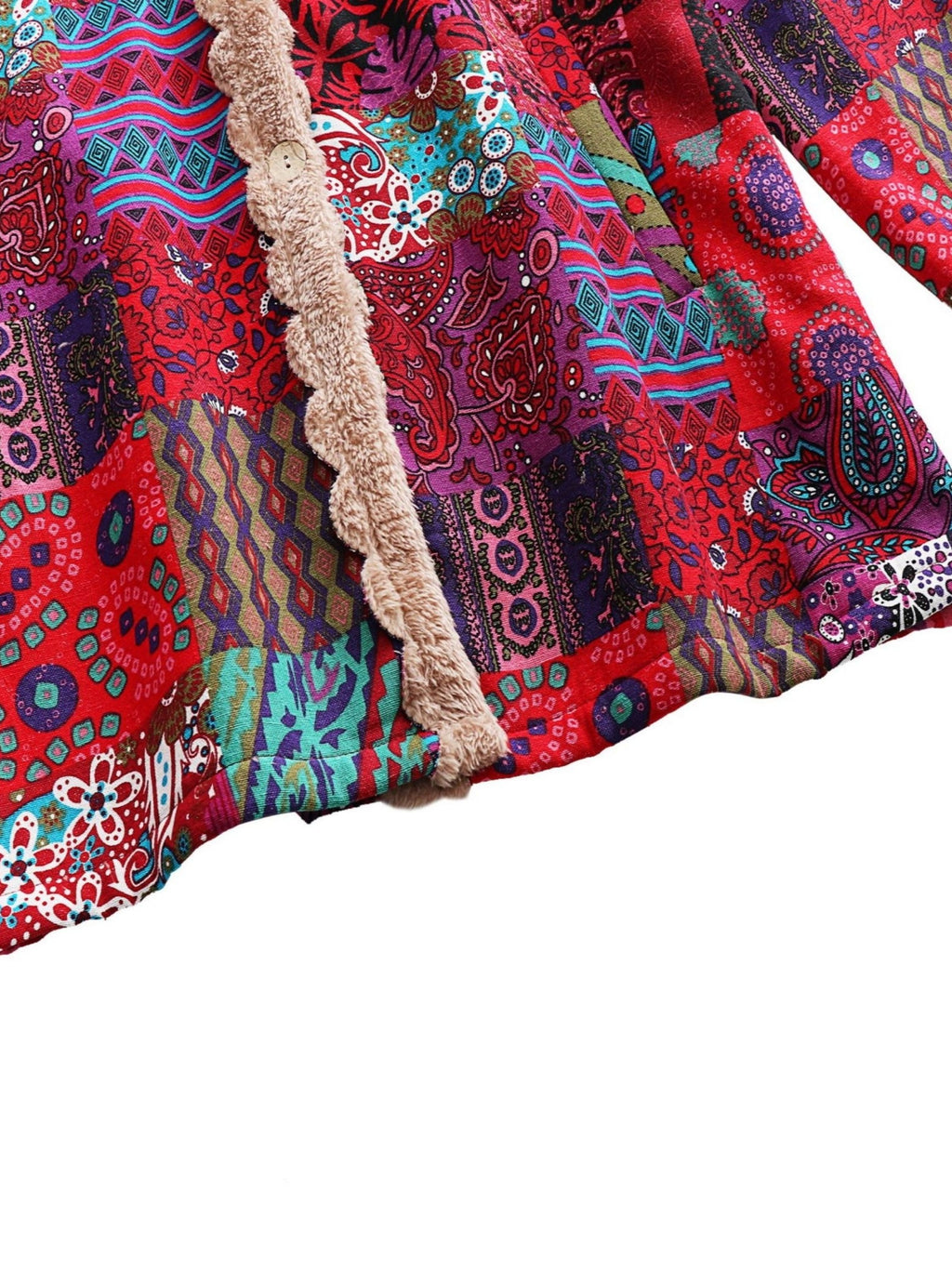 Casaco com Capuz Forrado de Fleece com Estampa Paisley & Floral Colorida - Quente, com Botões, Manga Longa, Roupa de Fora para Mulheres, Lavável à Máquina