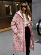 Jaqueta de Inverno Acolchoada com Capuz para Mulheres - Casaco Longo para Clima Frio, Lavável à Mão, Ideal para Outono e Inverno, Casual para Baixas Temperaturas