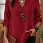 Elegant Plus Size Light Gray Denim-Look Blouse