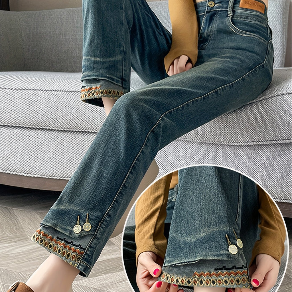 High-Waisted Slim Fit Embroidered Jeans