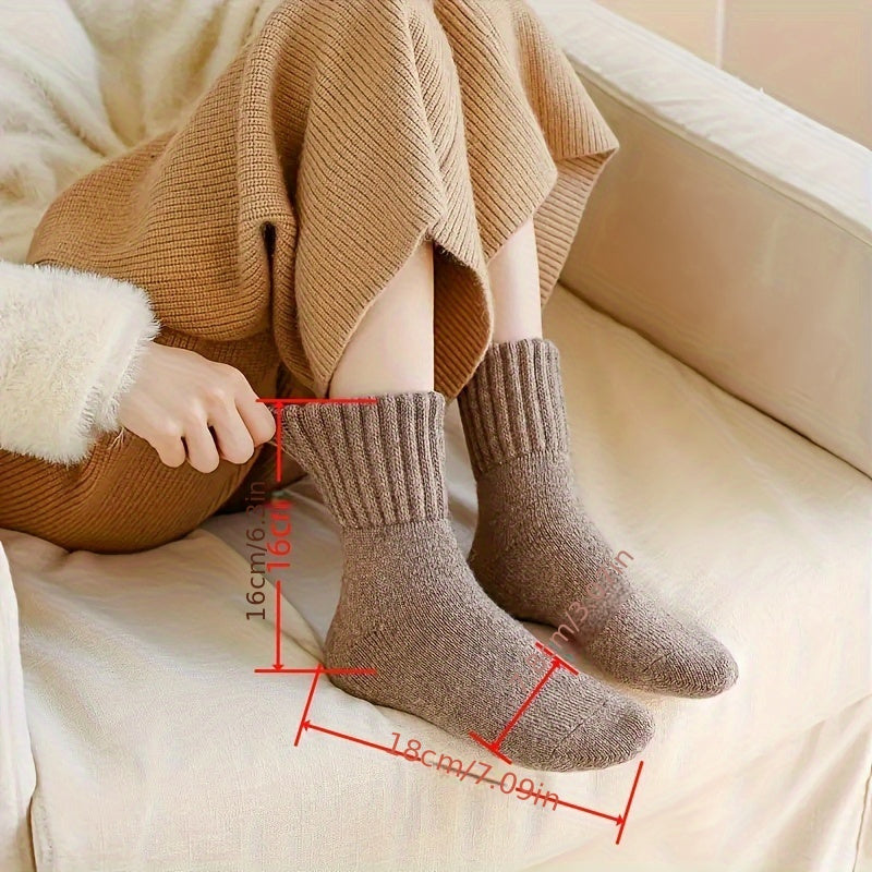 5-Pack de Meias para Mulheres com Pile de Laço Espessado, Acessórios de Confort e Recreação ao Ar Livre para Inverno, Mistura de Poliéster com Elastano, Cor Sólida, Tecido Tricotado, Lavação em Máquina