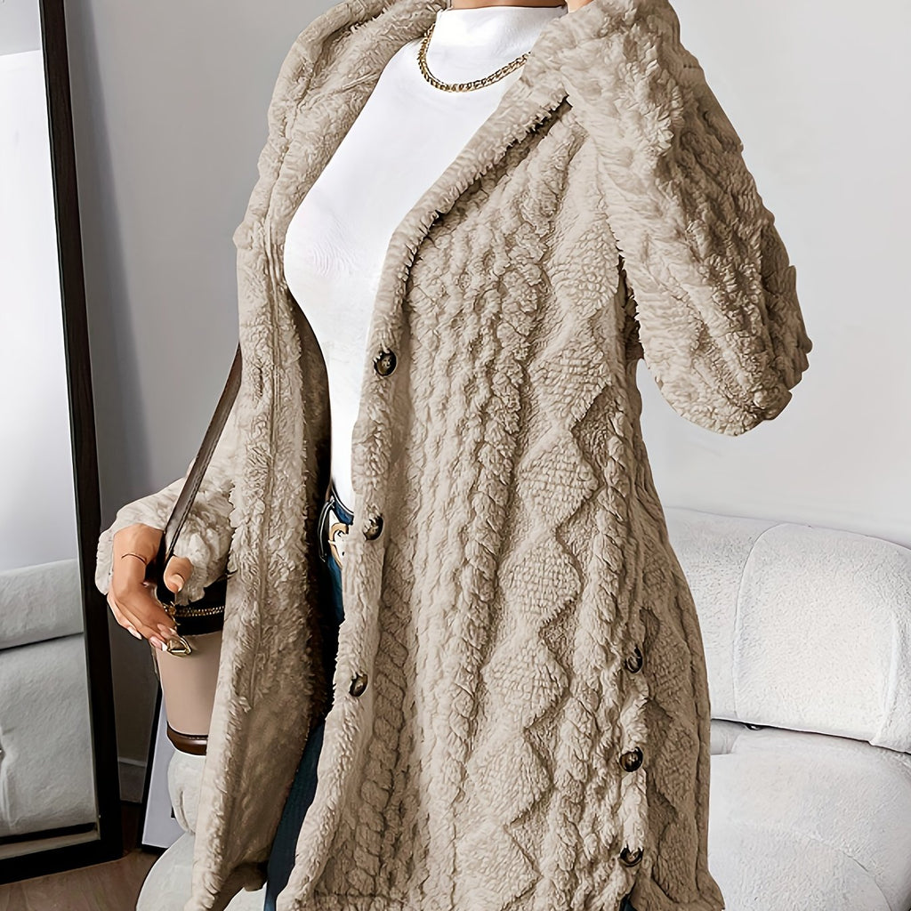 Chic Hooded Jacquard Plush Cardigan for Fall-Winter