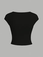 Top Curto Sexy Decote em V Profundo | Alta Elasticidade, Colete Preto Sólido Sem Mangas, Versátil para Todas as Estações, Roupa Casual e de Noite, Design Slim Fit