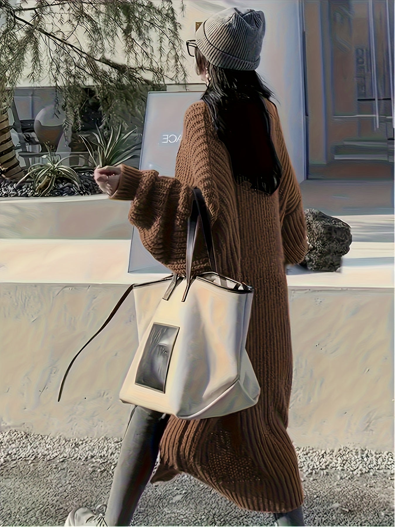 Casaco de Manga Comprida Casual de Cor Lisa com Ombros Descaídos para Mulher | Casaco Comprido de Outono/Inverno com Bolsos, Marca NZZOF