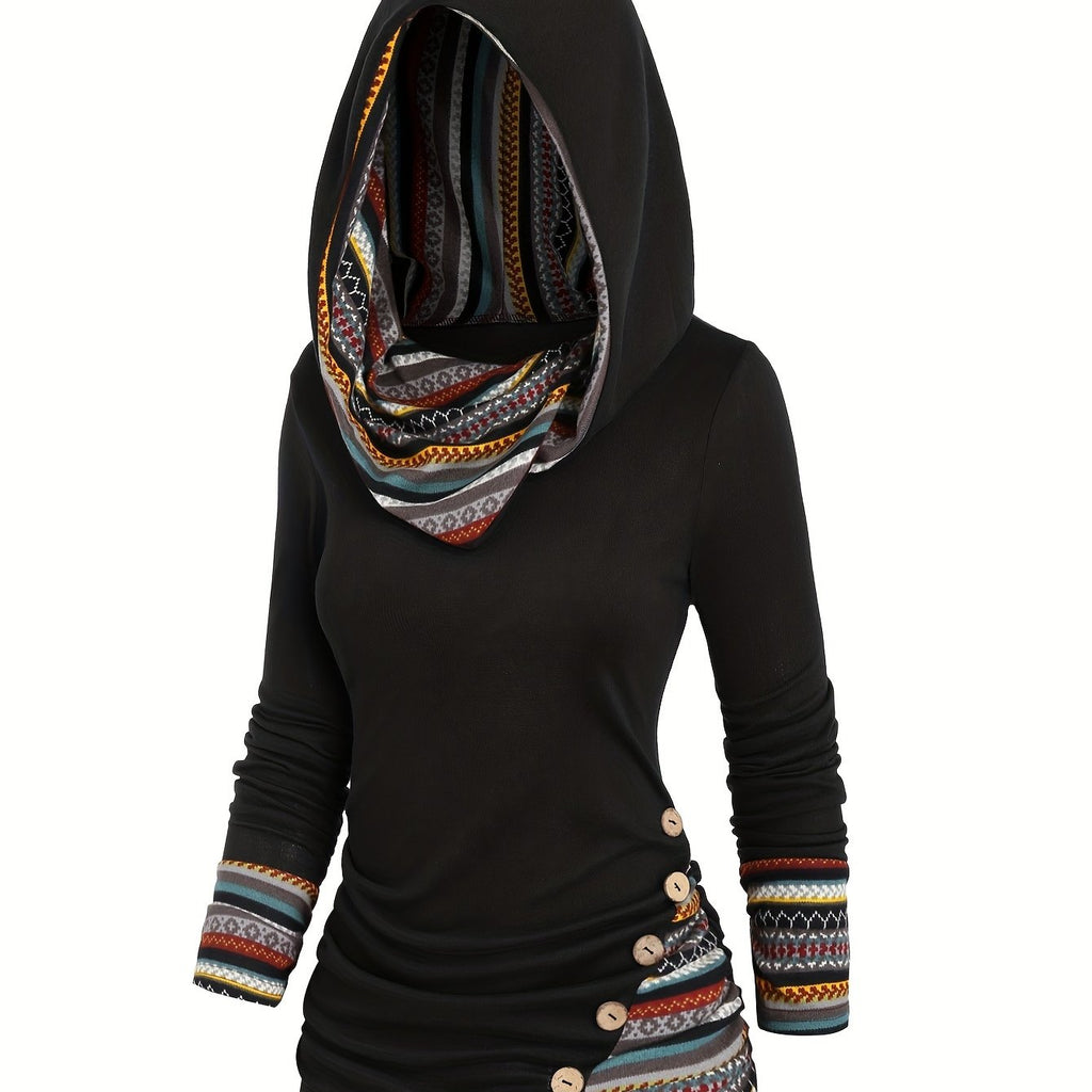 Chic Striped Hooded Knit Sweatshirt