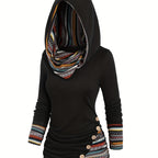 Chic Striped Hooded Knit Sweatshirt