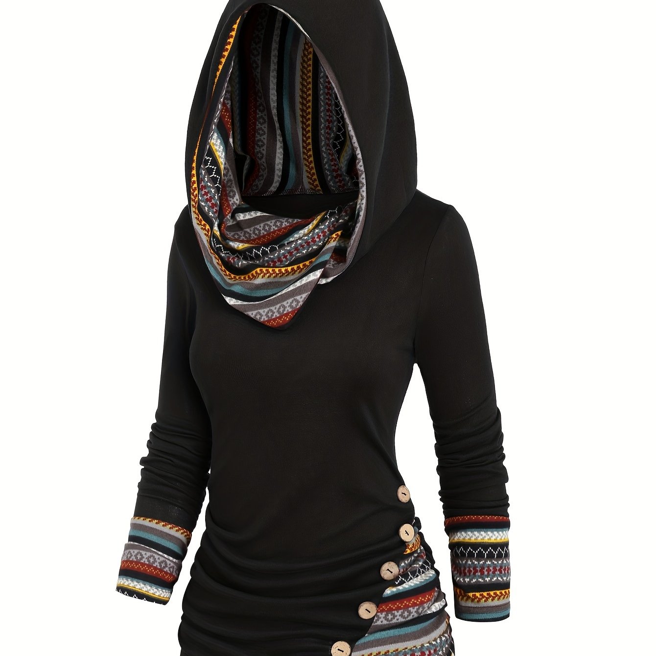 Chic Striped Hooded Knit Sweatshirt