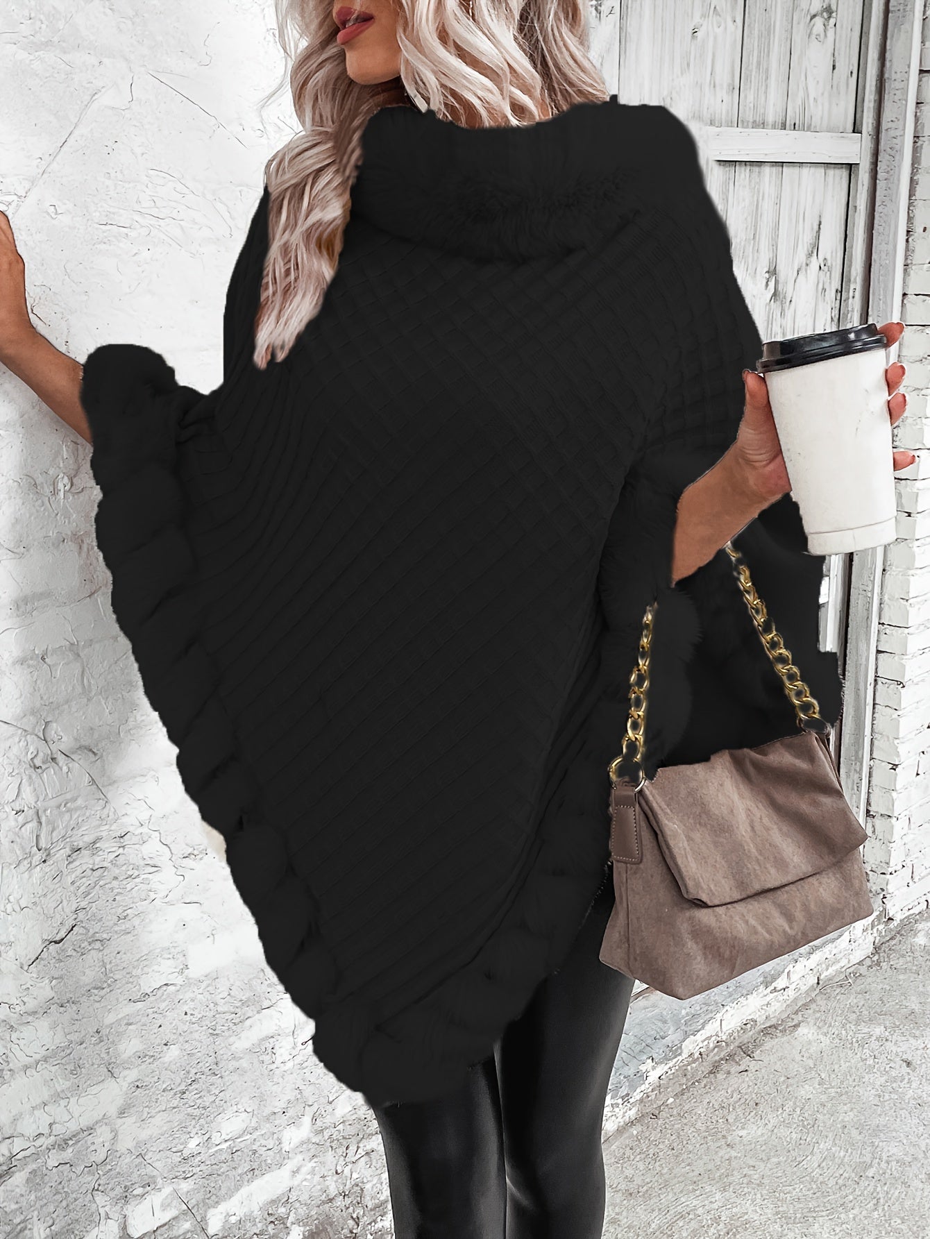 Casaco Capa Elegante Feminino com Gola em Pelo Sintético - Casaco de Inverno Macio com Acabamento em Pelo Felpudo, Roupa Exterior Chic para Todas as Estações, para Uso Diário e Eventos Formais