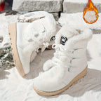 Botas de Inverno Femininas - Botas de Neve de Cano Médio com Fecho de Cordões, Sola de Borracha Antiderrapante, Parte Superior em Tecido Quente - Castanho - Palmilha Acolchoada - Sapatos para Clima Frio para Senhoras, Botas de Inverno Femininas, Interior Forrado a Pelúcia