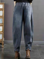 Calças Harlan Femininas Tamanho Grande - Cintura Elástica, Jeans Oversized Lavados, Ideais para Inverno, Uso Casual e Camadas, Calças Confortáveis de Bonusemption