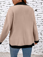 Tamanho Grande - Casaco Casual Feminino Oversize com Abotoadura Dupla e Bloco de Cores para o Dia a Dia